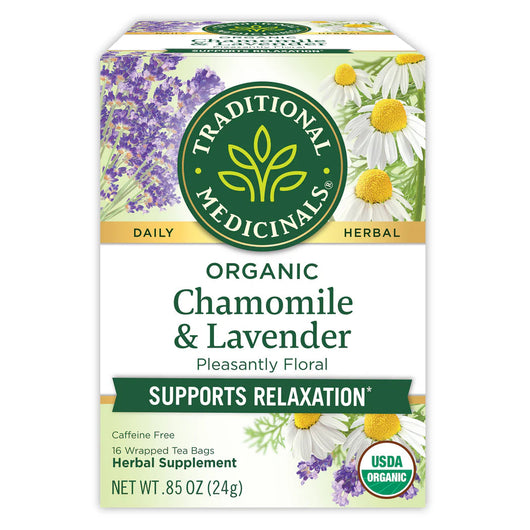 Traditional Medicinals Tea Organic Chamomile & Lavendar Tea For Stress Relief 16 Bags