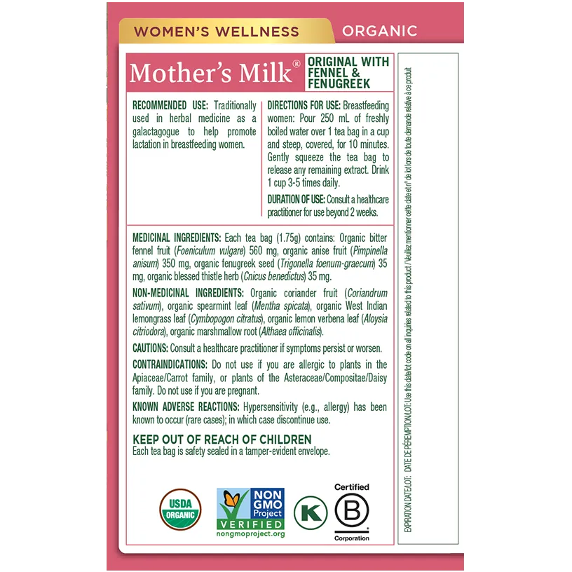 Traditional Medicinals Tea, Organic Mother's Milk, Promotes Healthy Lactation, Breastfeeding Support, 16 Tea Bags