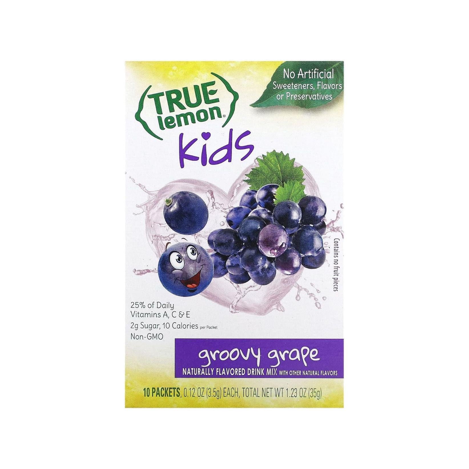 True Lemon Kids Groovy Grape Powdered Drink Mix for Kids with Vitamins No Preservatives, No Artificial Flavors, Low Sugar 10 Packets