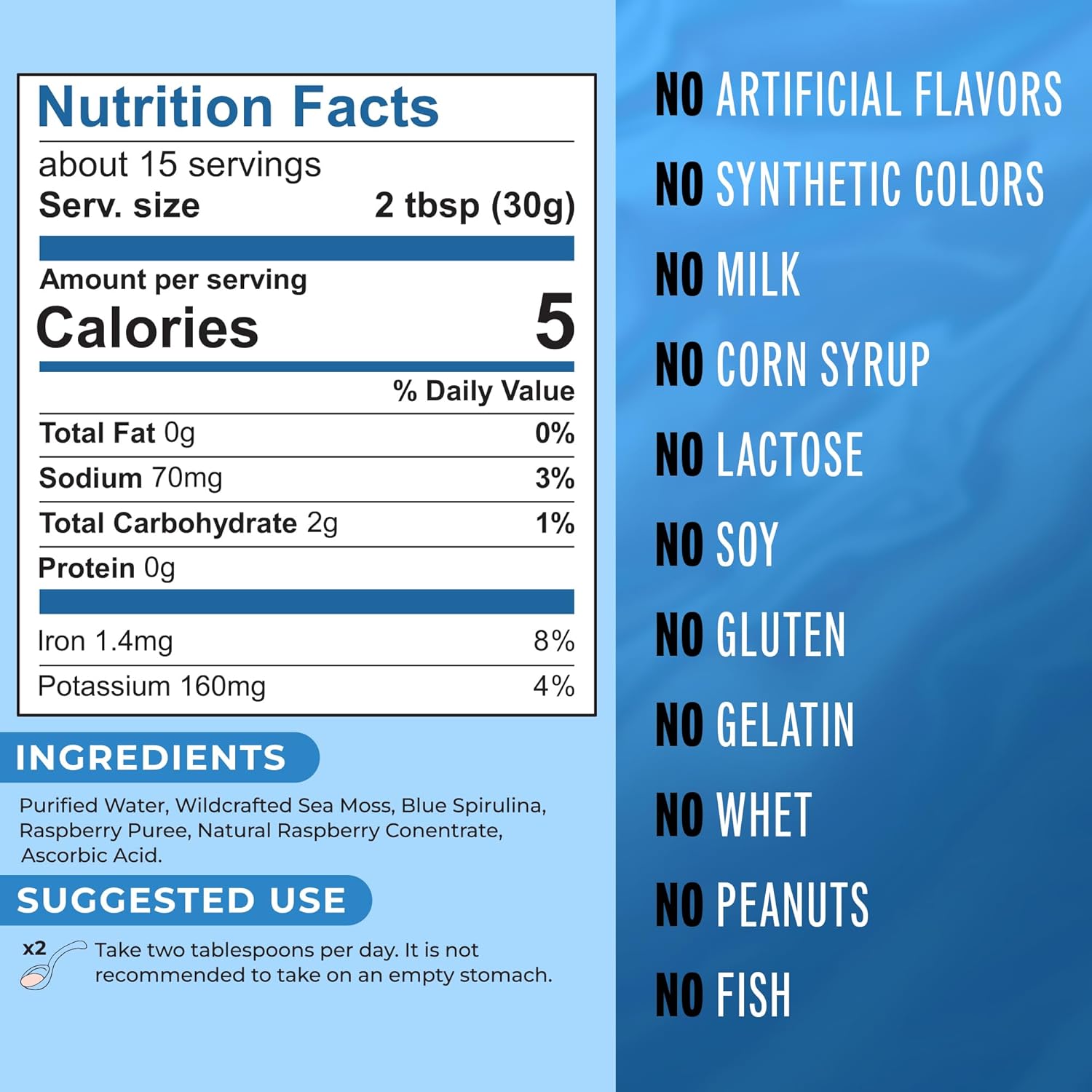 True Sea Moss Natural Superfood Blue Spirulina and Raspberry (473 ml)