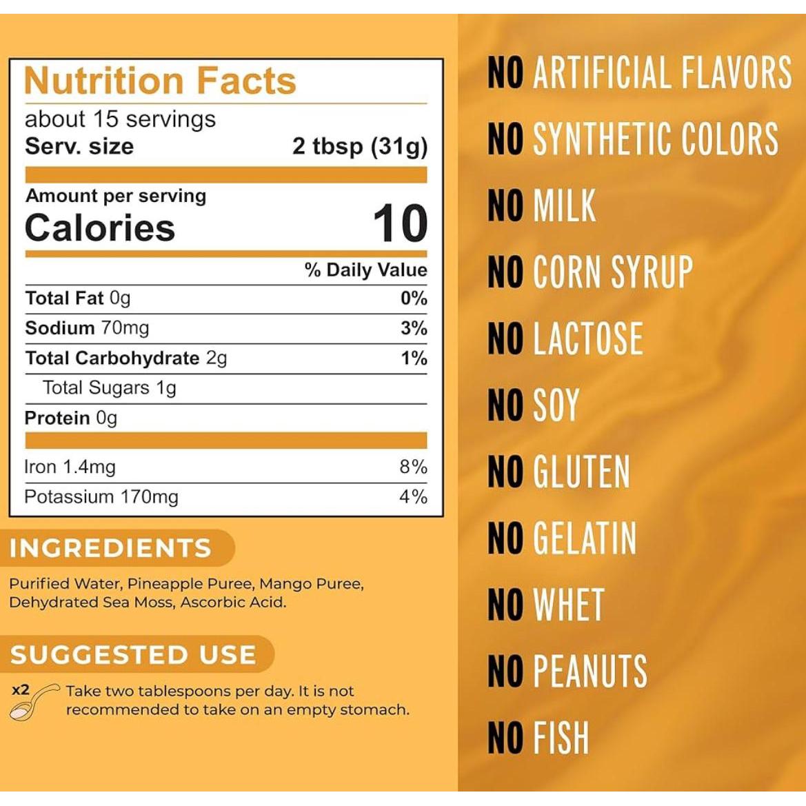 True Sea Moss Natural Superfood From The Sea, Mango & Pineapple 473g