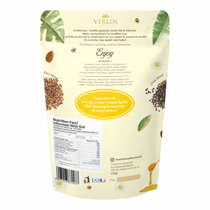 VERLIN Granola Cluster with Chia Seed Honey Roasted Almond 150g