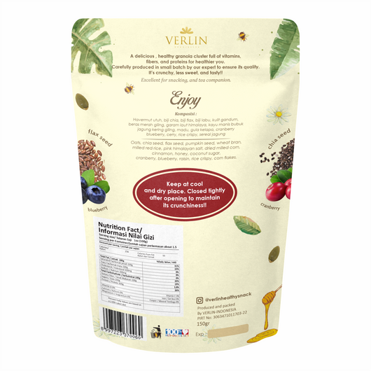 VERLIN Granola Cluster with Chia Seed Mix Berries 150g