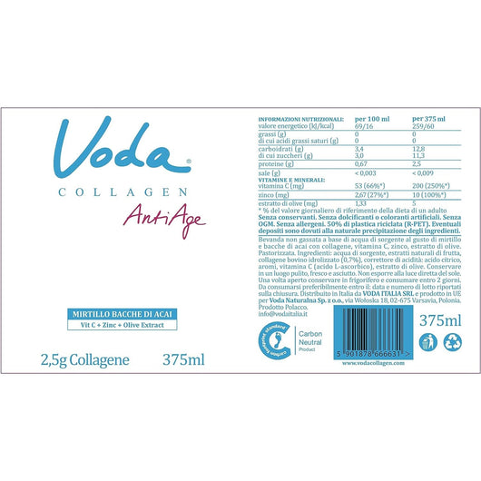 VODA Collagen AntiAge Functional Water Blueberry Acai with 2.5g Collagen 375ml