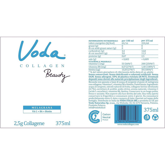 VODA Collagen Beauty Functional Water with 2.5g Collagen - Pomegranate 375ml