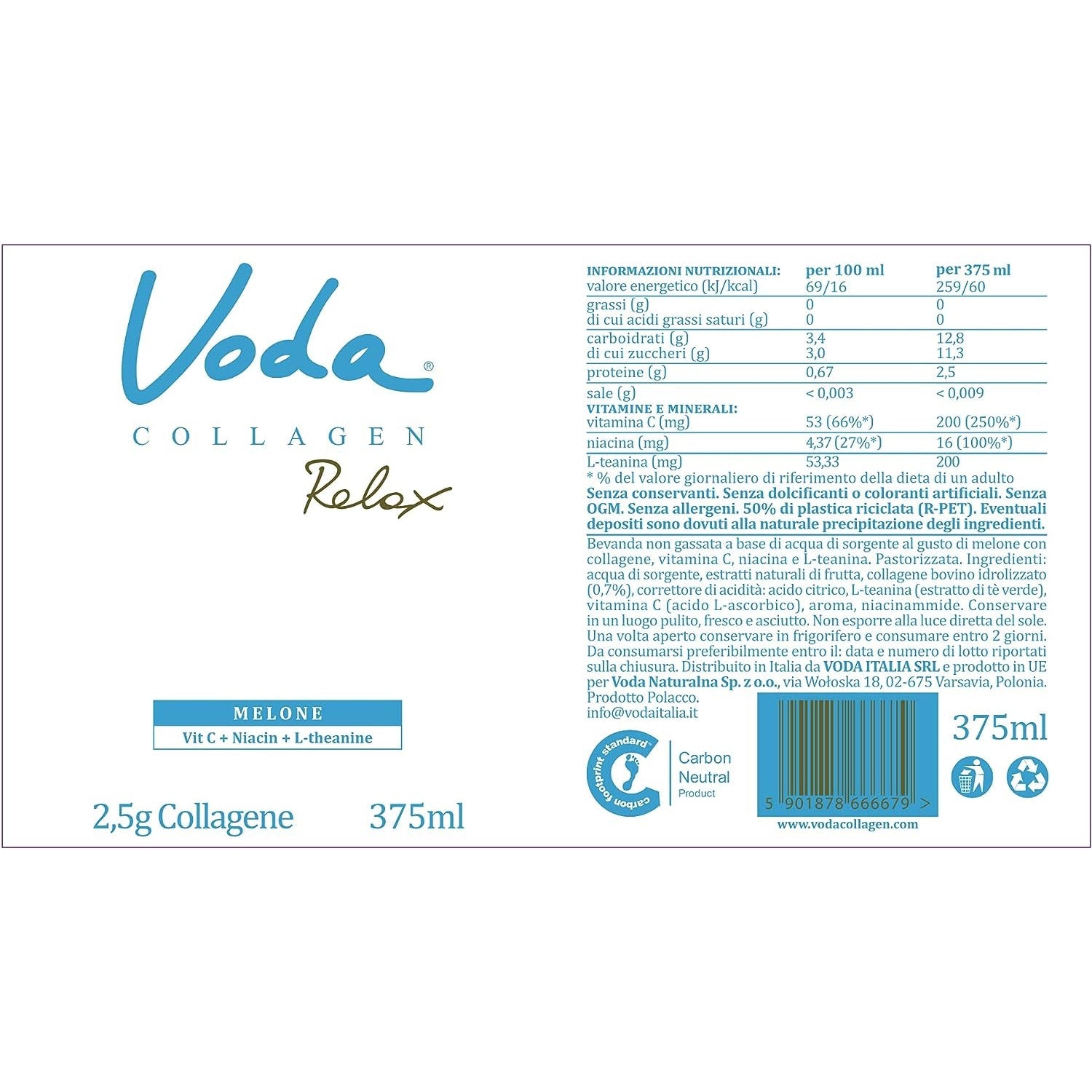 VODA Collagen Relax Functional Water Melon with 2.5g Collagen 375ml