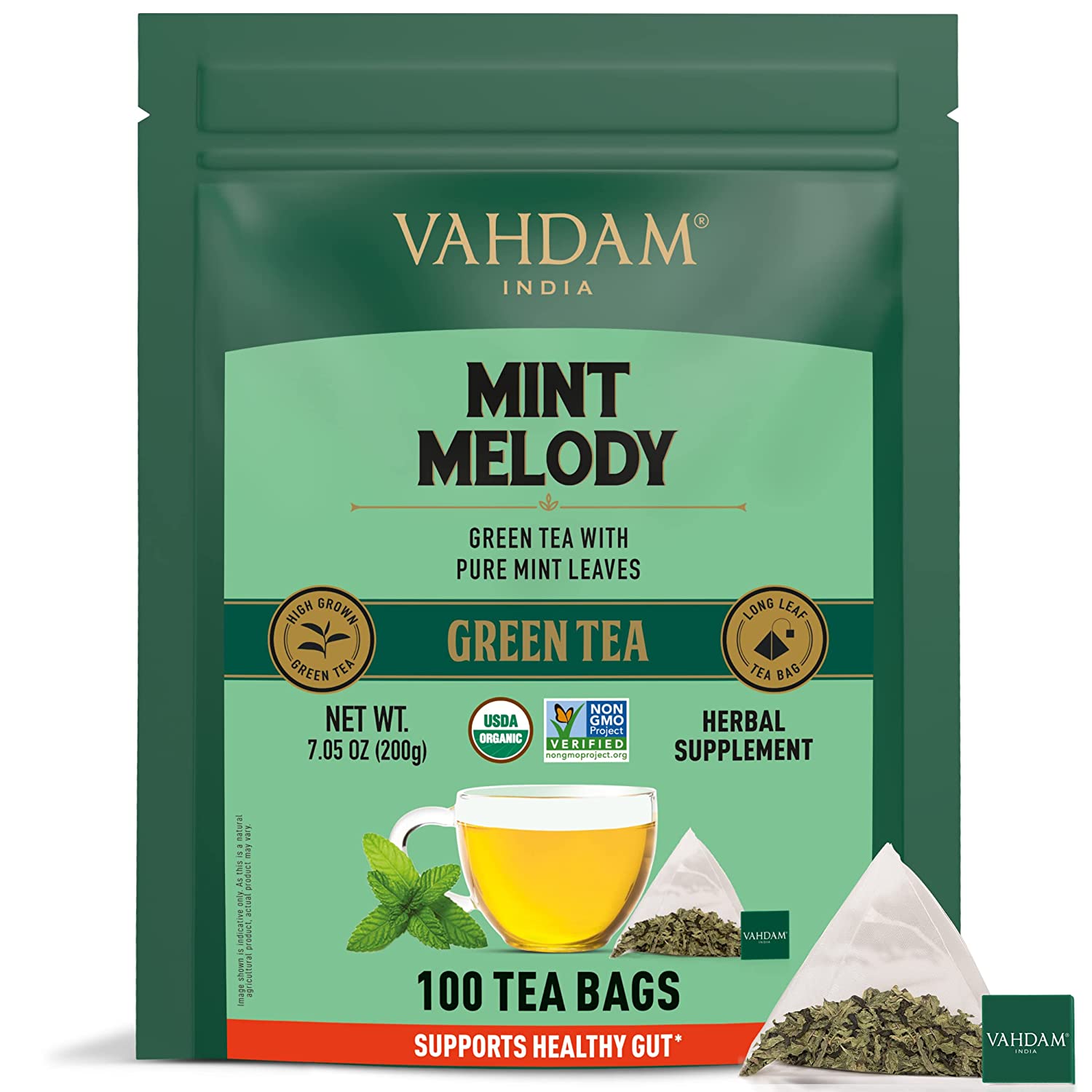 Vahdam India Mint Melody Organic Green Tea with Pure Mint Leaves 15 Bags