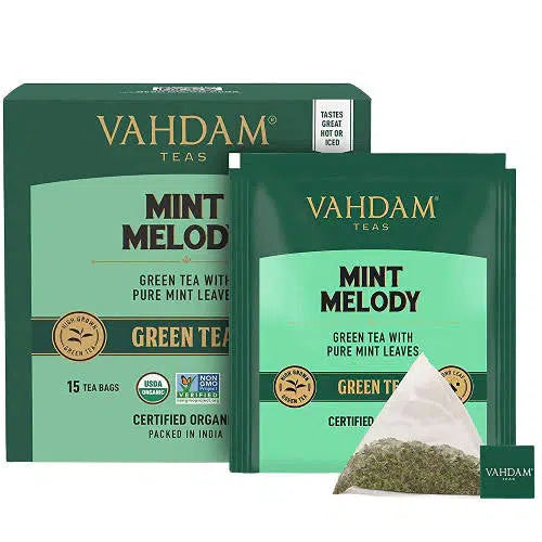 Vahdam India Mint Melody Organic Green Tea with Pure Mint Leaves 15 Bags