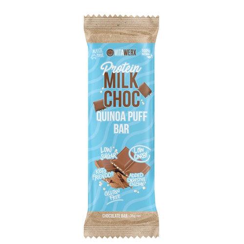 Vitawerx Protein Milk Chocolate Quinoa Puff Bar Keto Friendly Low carb Gluten Free with Digestive Enzymes 35g