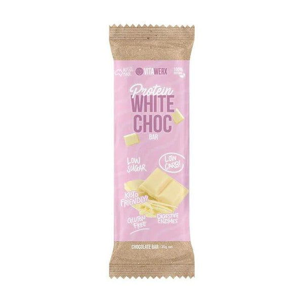 Vitawerx Protein White Chocolate Bar Keto Friendly Low carb Gluten Free with Digestive Enzymes 35g