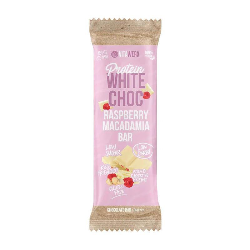 Vitawerx Protein White Chocolate Bar Raspberry Macadamia Keto Friendly Low carb Gluten Free with Digestive Enzymes
