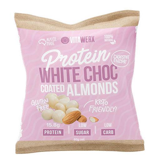 Vitawerx Protein White Chocolate Coated Almonds Keto Friendly Gluten Free with Digestive Enzyme 60g