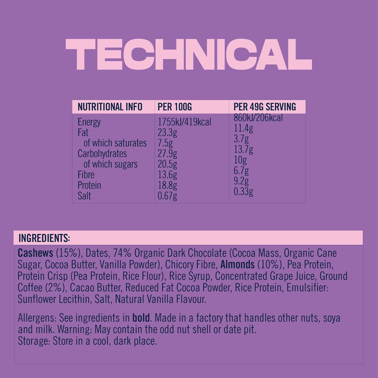 Vive Mocha Almond Protein Bars – Vegan, High Fibre, Dairy-Free 49g