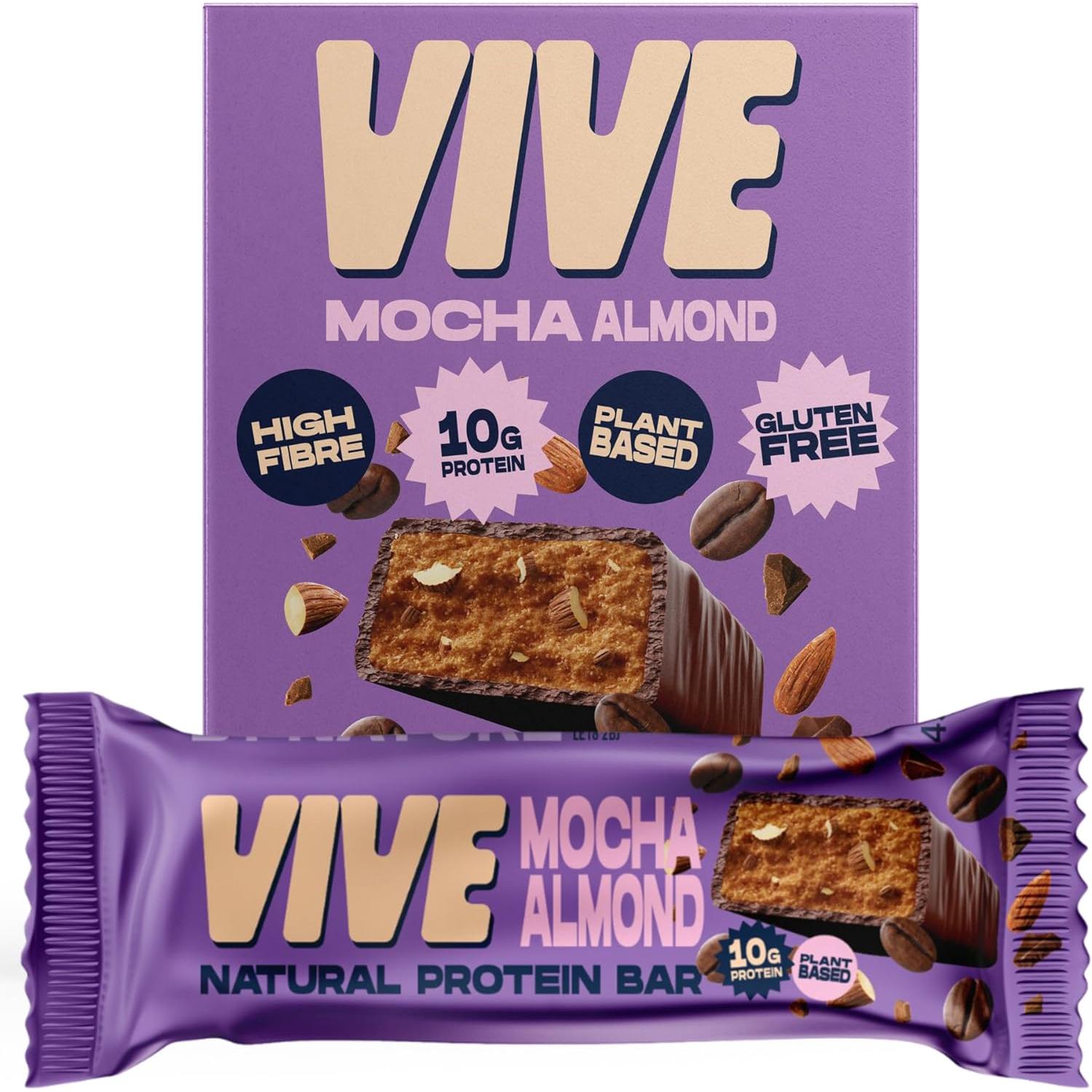 Vive Mocha Almond Protein Bars – Vegan, High Fibre, Dairy-Free 49g