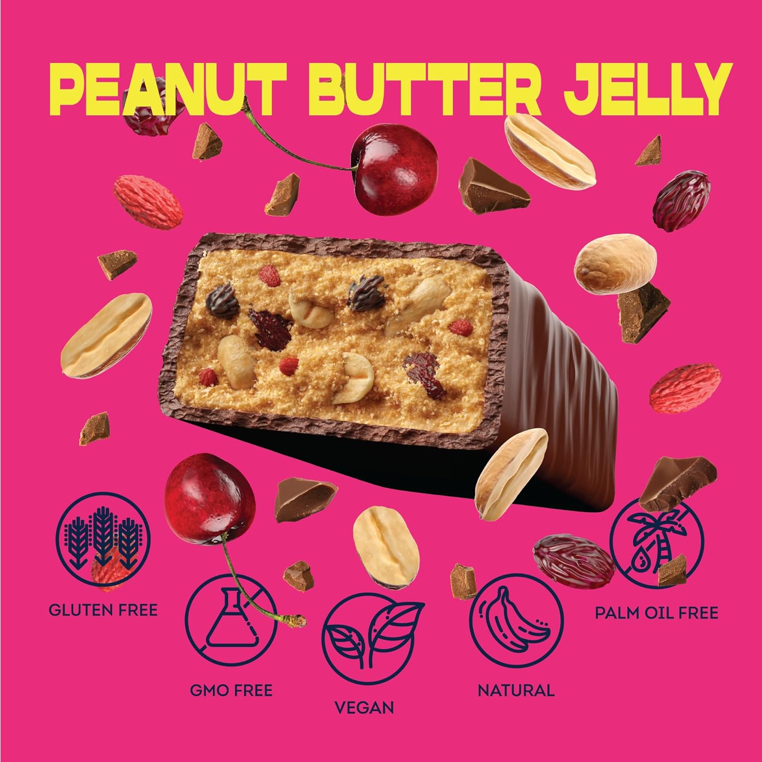 Vive Peanut Butter Jelly Protein Bar – Dark Chocolate Coated, Vegan, High Fibre Snacks