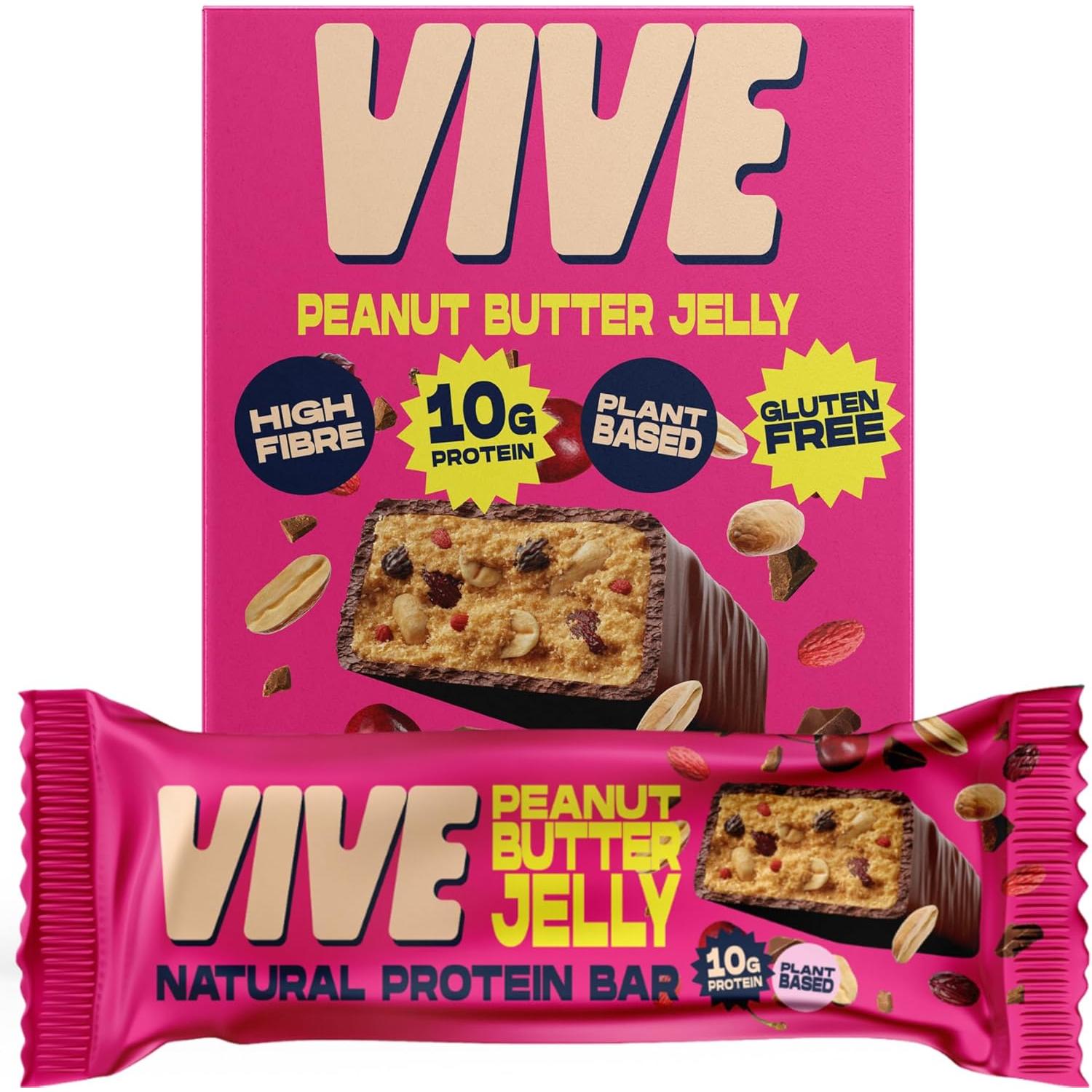 Vive Peanut Butter Jelly Protein Bar – Dark Chocolate Coated, Vegan, High Fibre Snacks