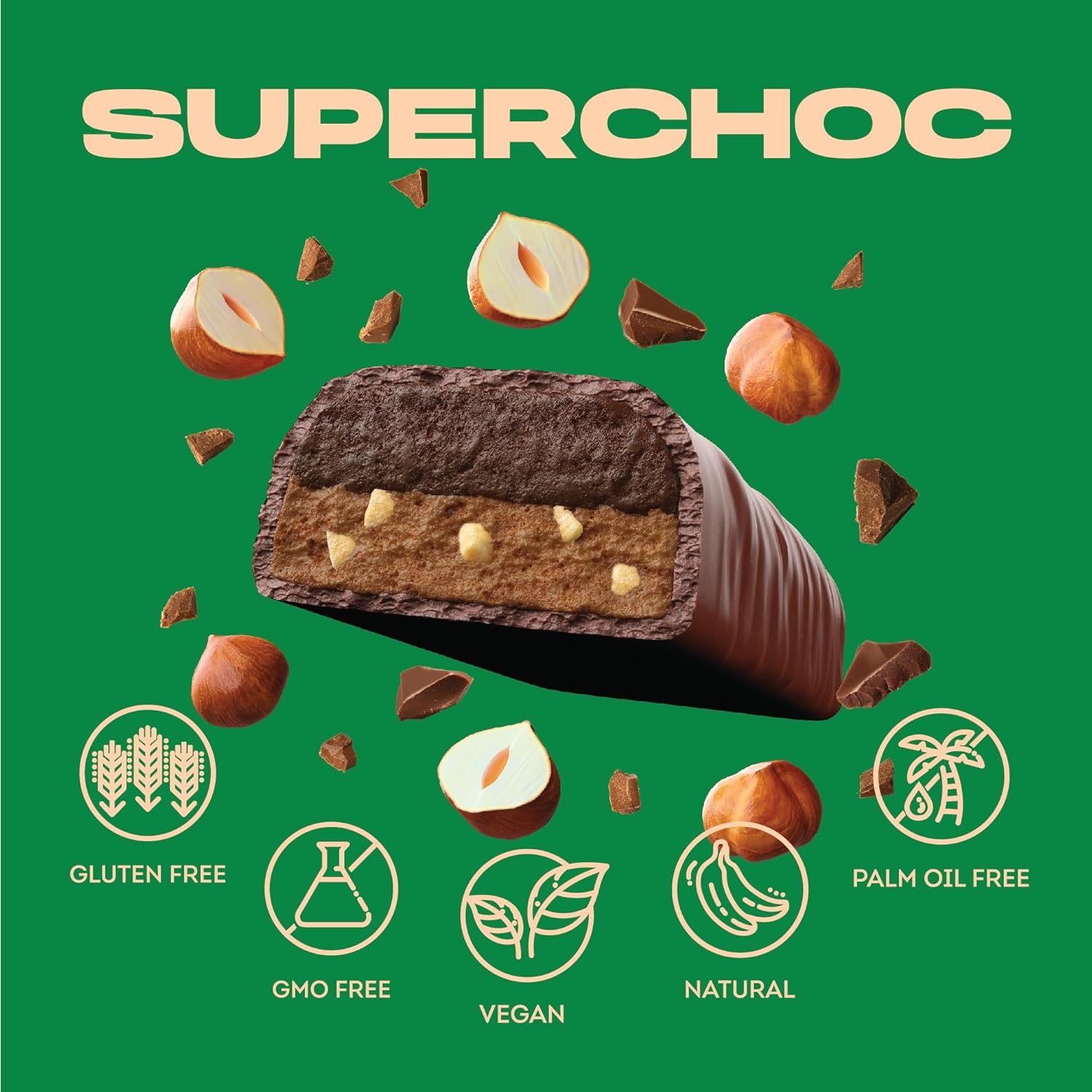 Vive Superchoc Low Sugar High Fibre Caramelised Hazelnut Chocolate Protein Bar - Vegan Healthy Snack 40g