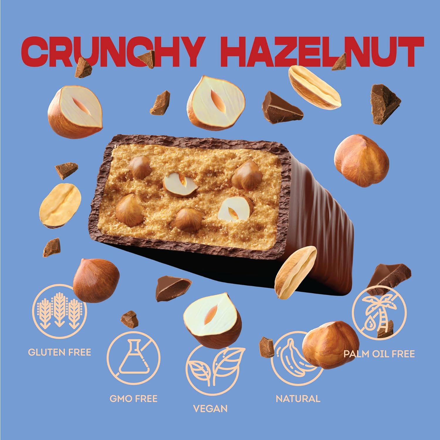 Vive Vegan Crunchy Hazelnut Protein Bar – High Protein Chocolate Coated, Plant-Based, Dairy-Free Snack