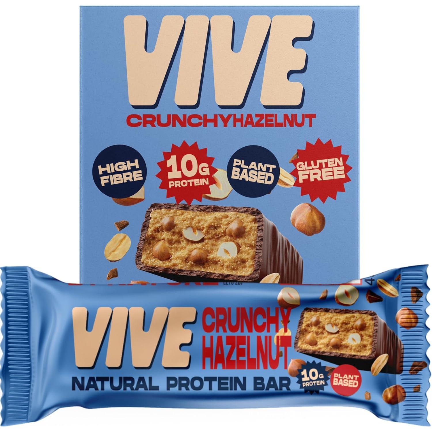 Vive Vegan Crunchy Hazelnut Protein Bar – High Protein Chocolate Coated, Plant-Based, Dairy-Free Snack
