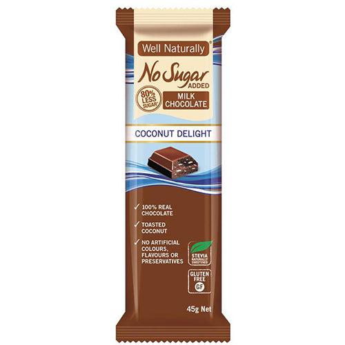 Well Naturally KETO No Added Sugar Gluten Free Milk Chocolate Coconut Delight 45g