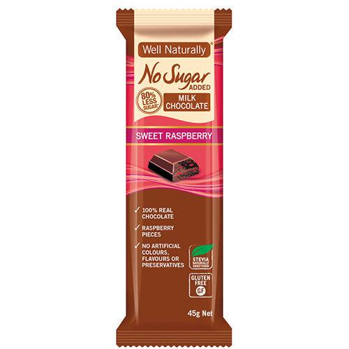 Well Naturally KETO No Added Sugar Gluten Free Milk Chocolate Sweet Raspberry 45g