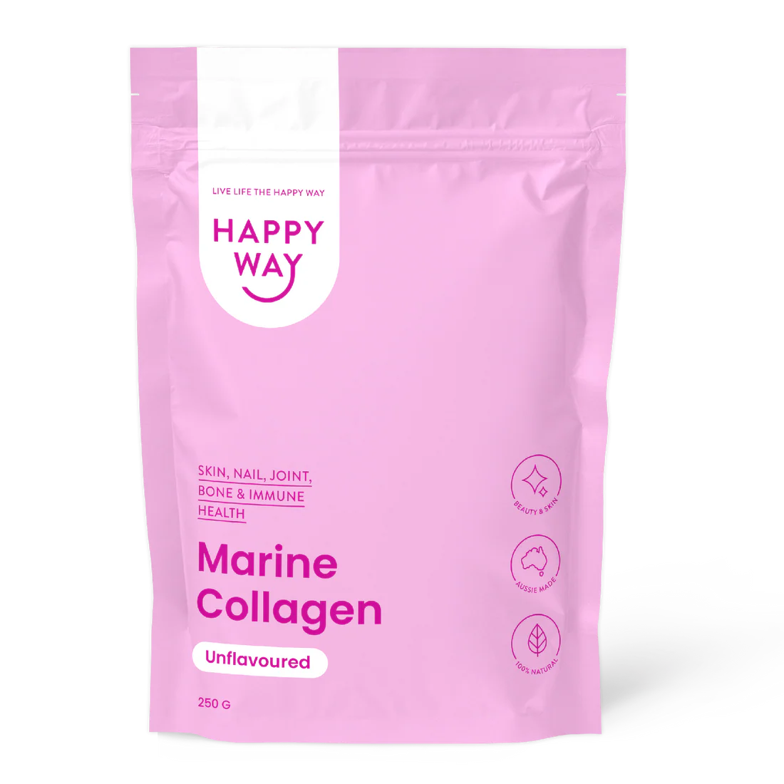 هابي واي مسحوق الكولاجين البحري الصافي بدون نكهة للبشرة والشعر ودعم المفاصل 250غم
