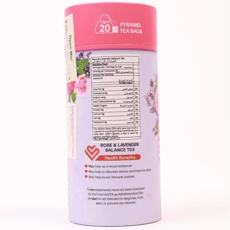 Ceylon Organic Rose & Lavender Balance Tea Herbal Beauty Tea Infusion - 20 Pyramid Tea Bags 30g