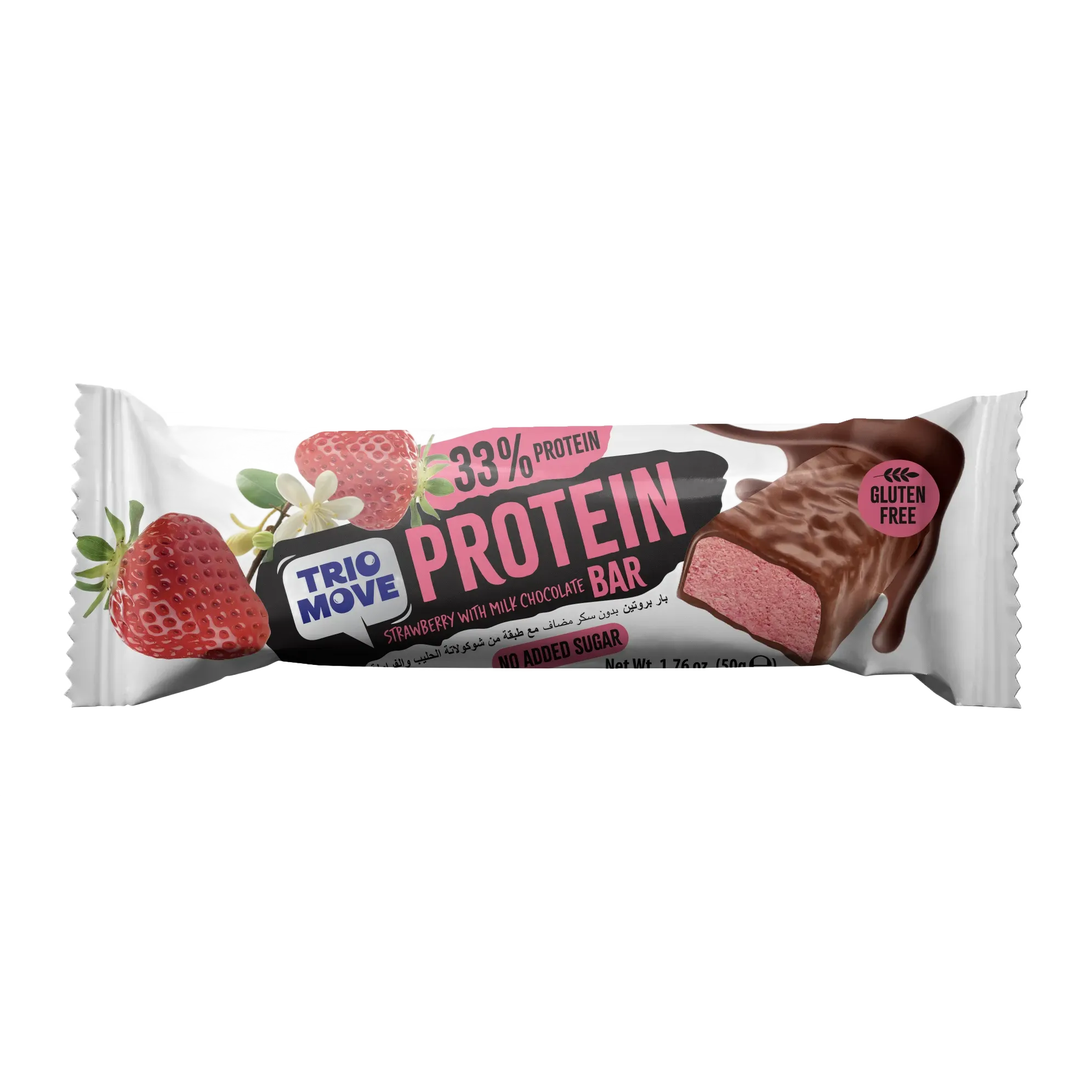 Trio Move Chocolate Coated 33% Protein Milk Chocolate and Strawberry Bar 50 gr