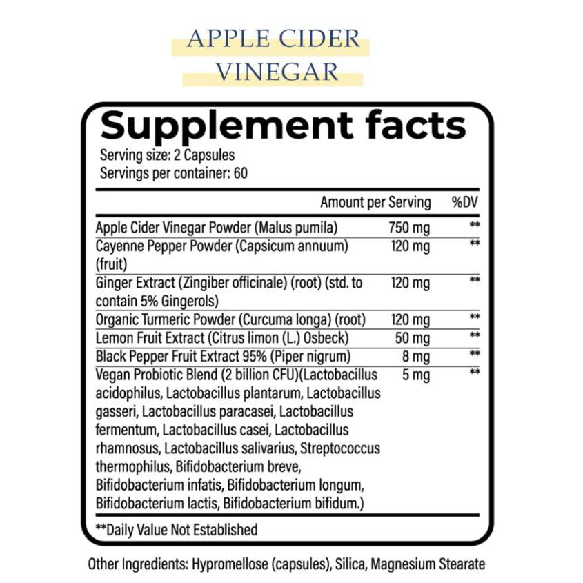 Yerba Apple Cider Vinegar Support Digestion & Weight Loss Halal Product 180 Capsules