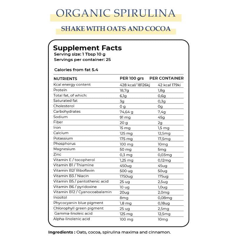 Yerba Organic Spirulina Shake with Oats And Cocoa Halal Product 300g