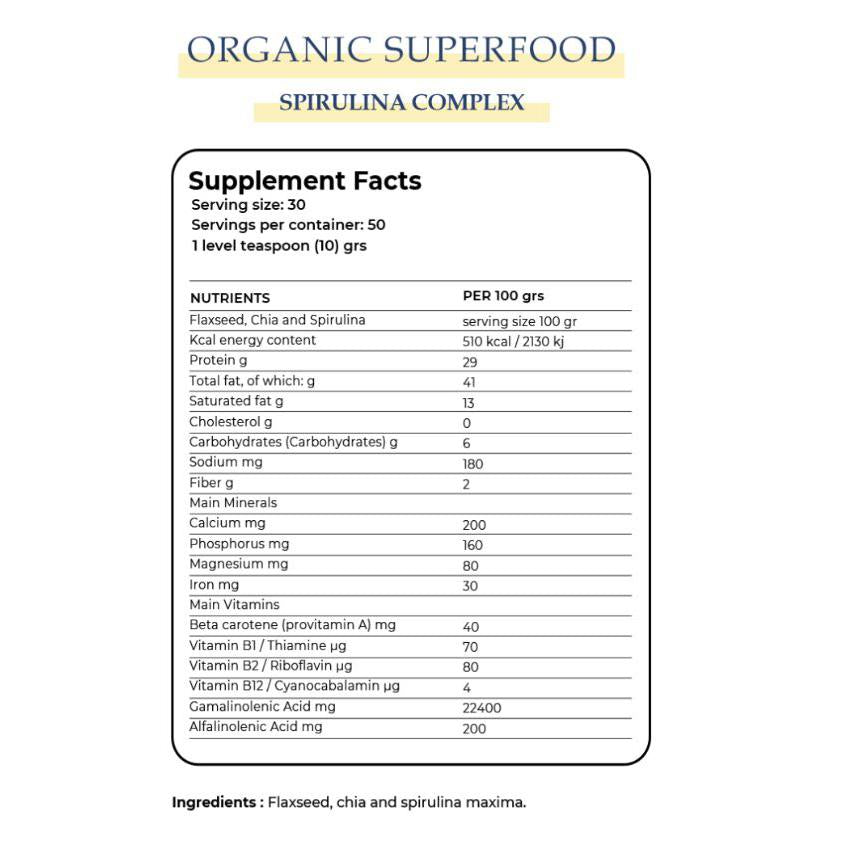 Yerba Organic Superfood Spirulina Complex Halal Product 300g