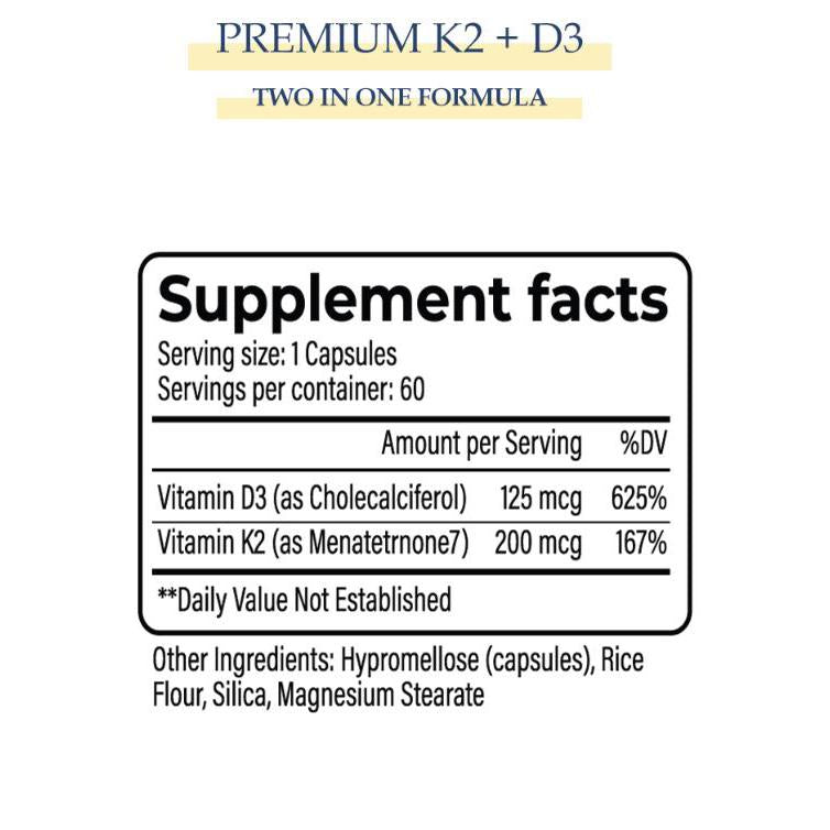 Yerba Premium Vitamin D3 + K2 Complex 5000IU 60 Capsules Halal Product