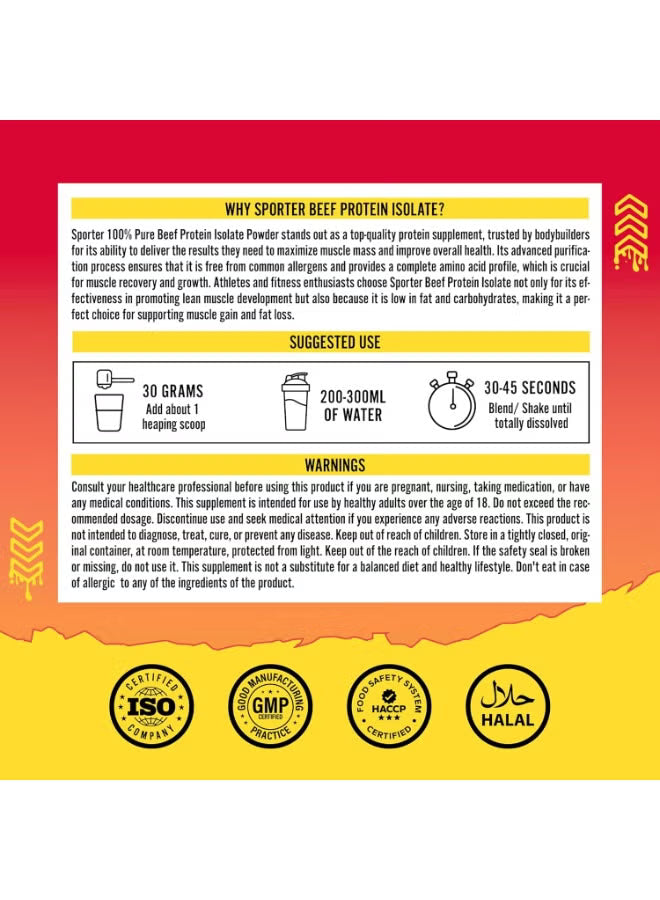 Sporter Beef Protein Isolate Raspberry Mango, Hydrolyzed Beef Protein Powder with Complete Amino Acid Profile & High Protein Content 540g