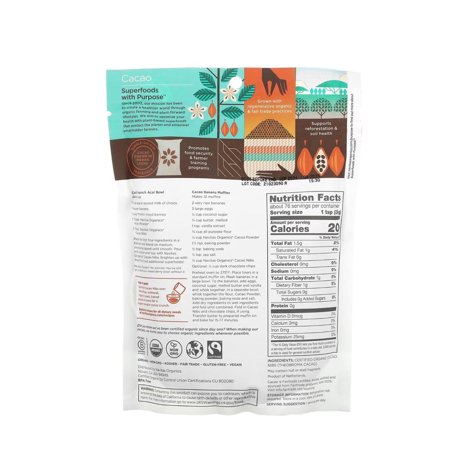 نافيتاس قطع الكاكاو الداكن العضوي غير محلى 227 جم