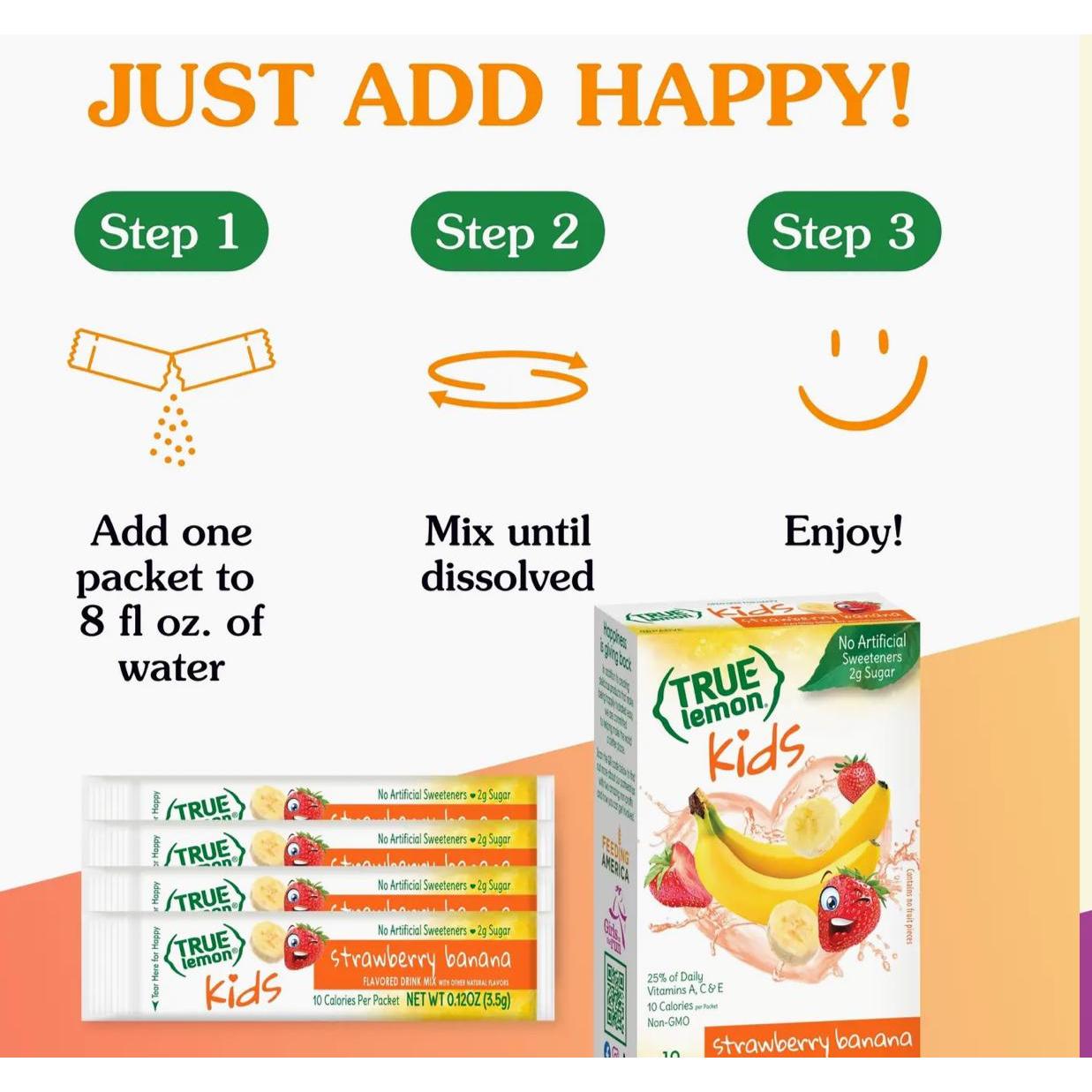 True Lemon, Kids Drink Mix, Strawberry Banana, 10 Packets 3.5g Each