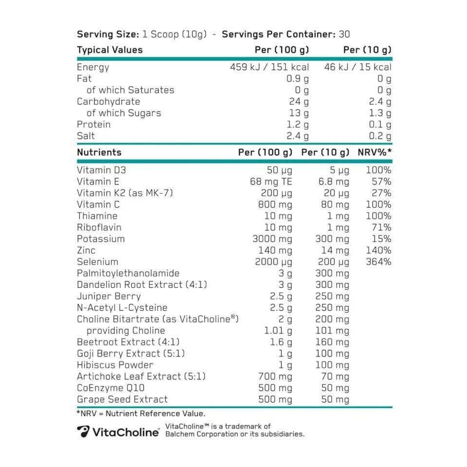 Applied Nutrition Organ Shield, Liver & Heart Health Antioxidant Support, Choline, CoQ10, Selenium & Botanicals Raspberry Flavour 300g