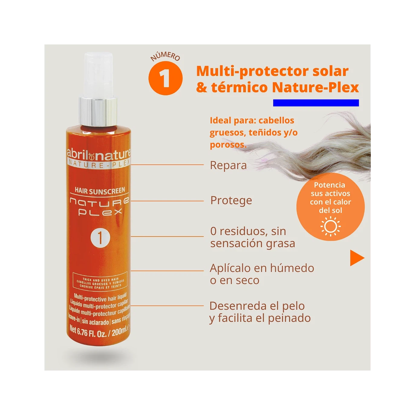 abril nature Sunscreen & Heat Multi-Protector No.1 with Plex for Dyed Hair 200ml