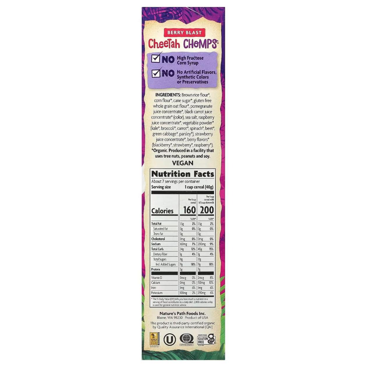 Nature's Path Envirokidz Organic Cheetah Chomps Berry Blast Cereal Non-GMO Gluten Free 284g