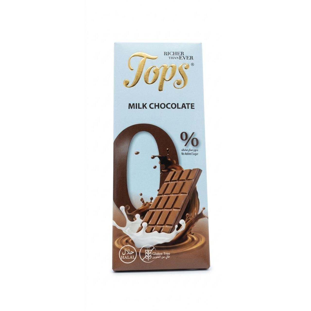 Tops 0% No Added Sugar Milk Chocolate - 50g