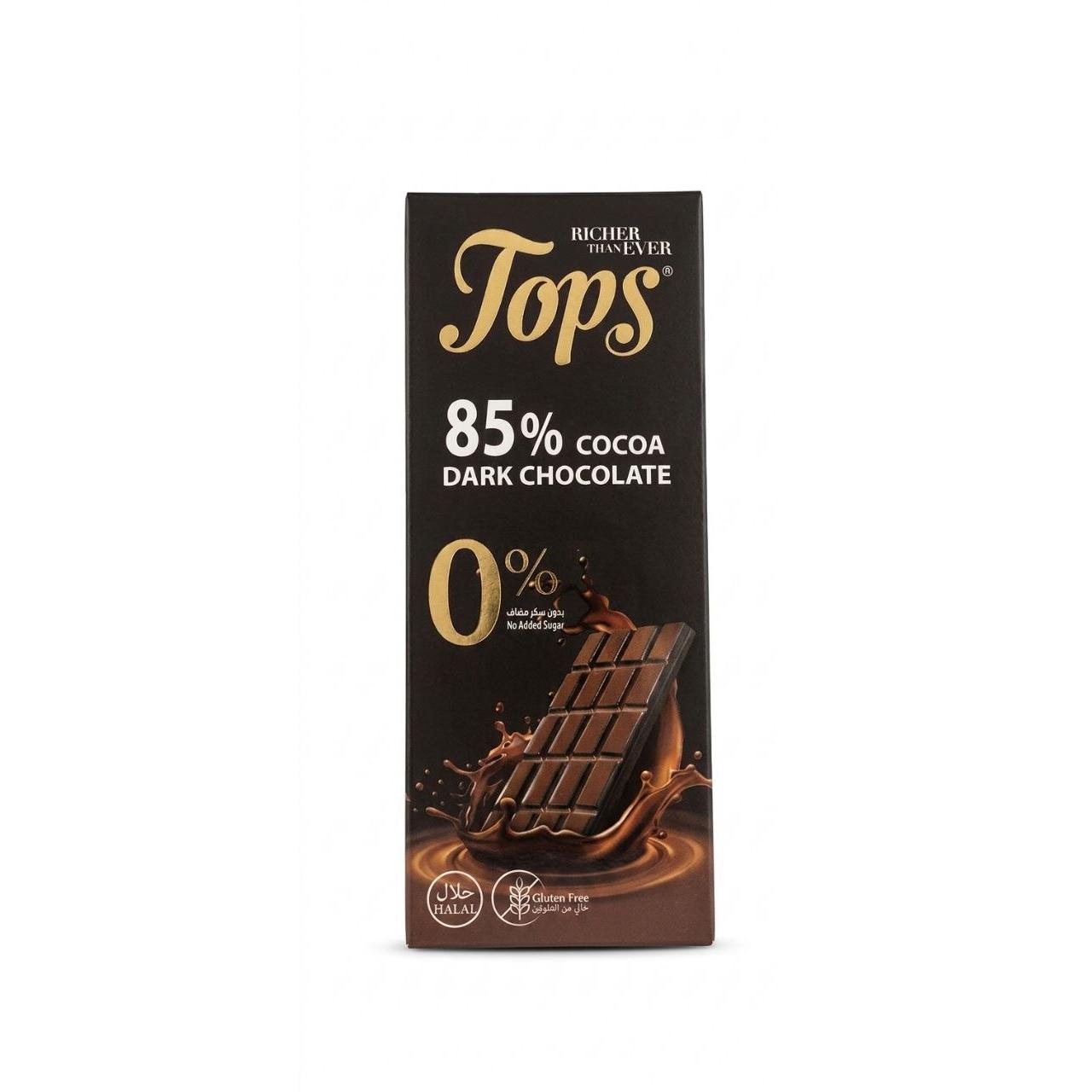 Tops 0% No Added Sugar 85% Cocoa Dark Chocolate - 50g