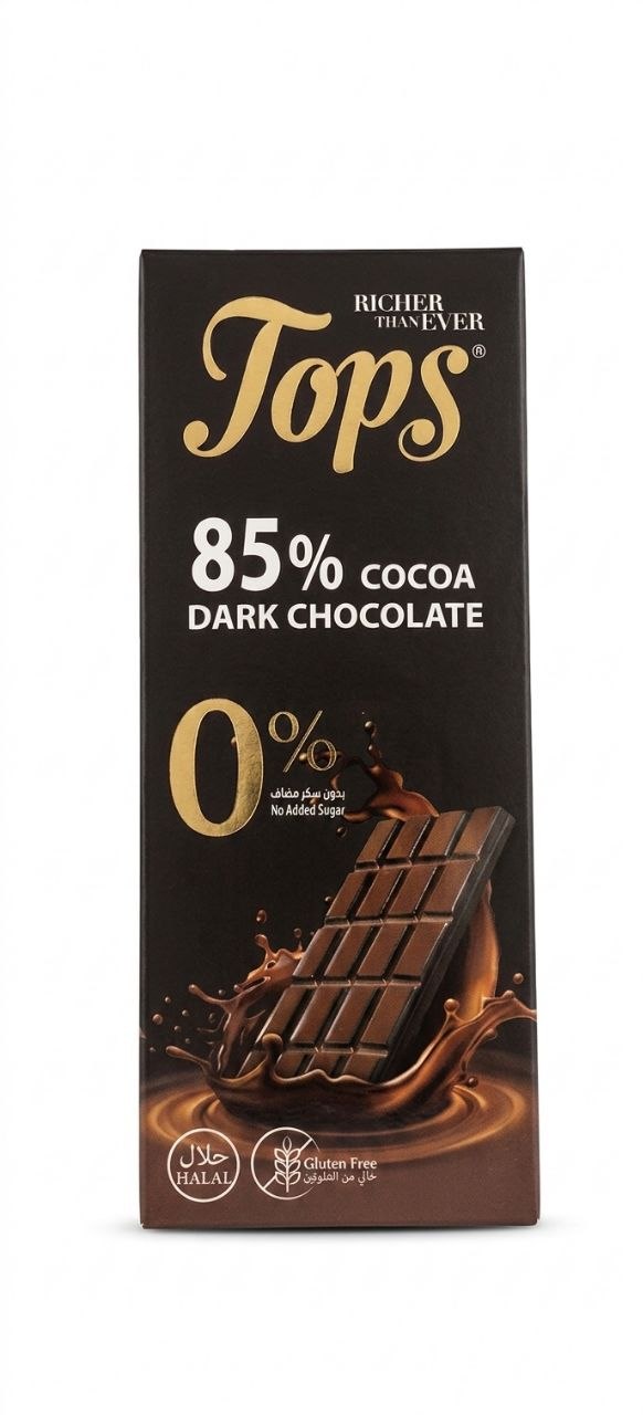 Tops 0% No Added Sugar 85% Cocoa Dark Chocolate - 50g