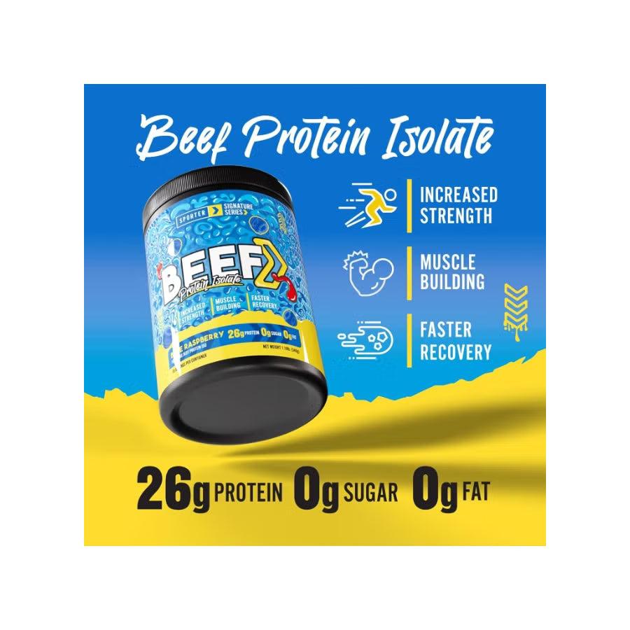 Sporter Beef Protein Isolate Blue Raspberry, Hydrolyzed Beef Protein Powder with Complete Amino Acid Profile & High Protein Content 540g
