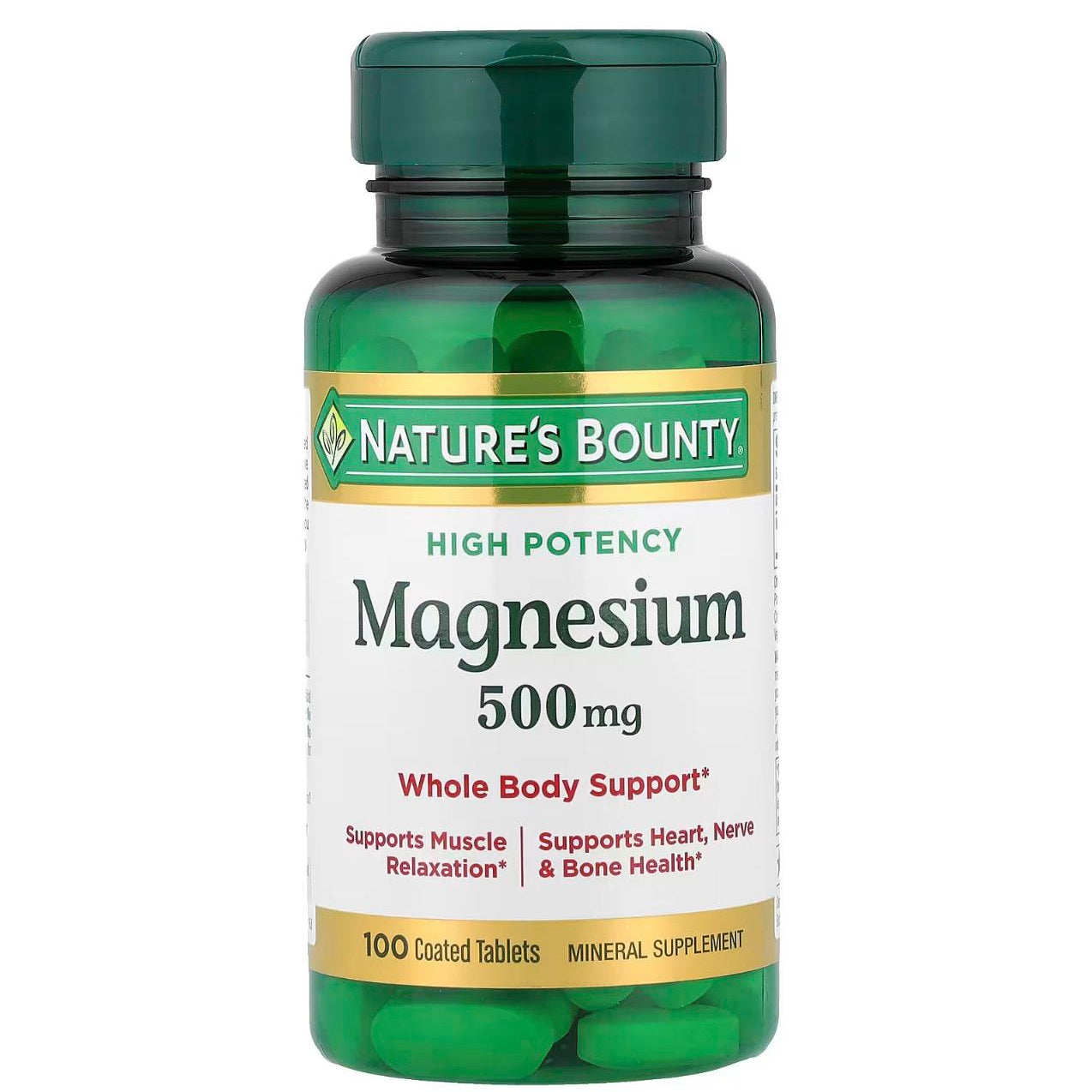 Nature's Bounty Magnesium Tablets, 500 mg, Mineral Supplement, Supports Bone and Muscle Health, Gluten Free, Vegan, 100 Tablets
