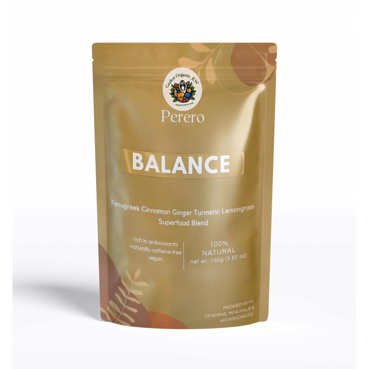 بالانس مزيج الأطعمة الفائقة، الحلبة، القرفة، الزنجبيل، الكركم وأوراق الليمون لدعم صحة الجهاز الهضمي، خالٍ من الكافيين، نباتي، 100 جرام