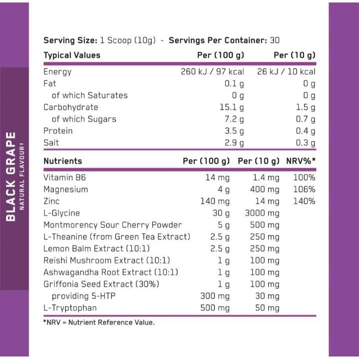 أبلايد نيوتريشن دعم النوم والاسترخاء والتعافي مع المغنيسيوم والجلايسين و5-هيدروكسيتريبتوفان والمواد المتكيّفة - عنب أسود 300 غرام
