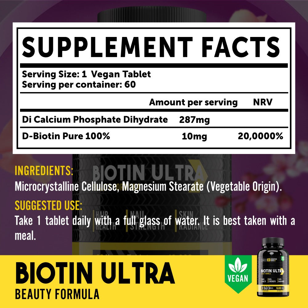 Sporter Biotin Ultra 10,000 mcg Vitamin B7 Beauty Formula 60 VEGAN TABLETS