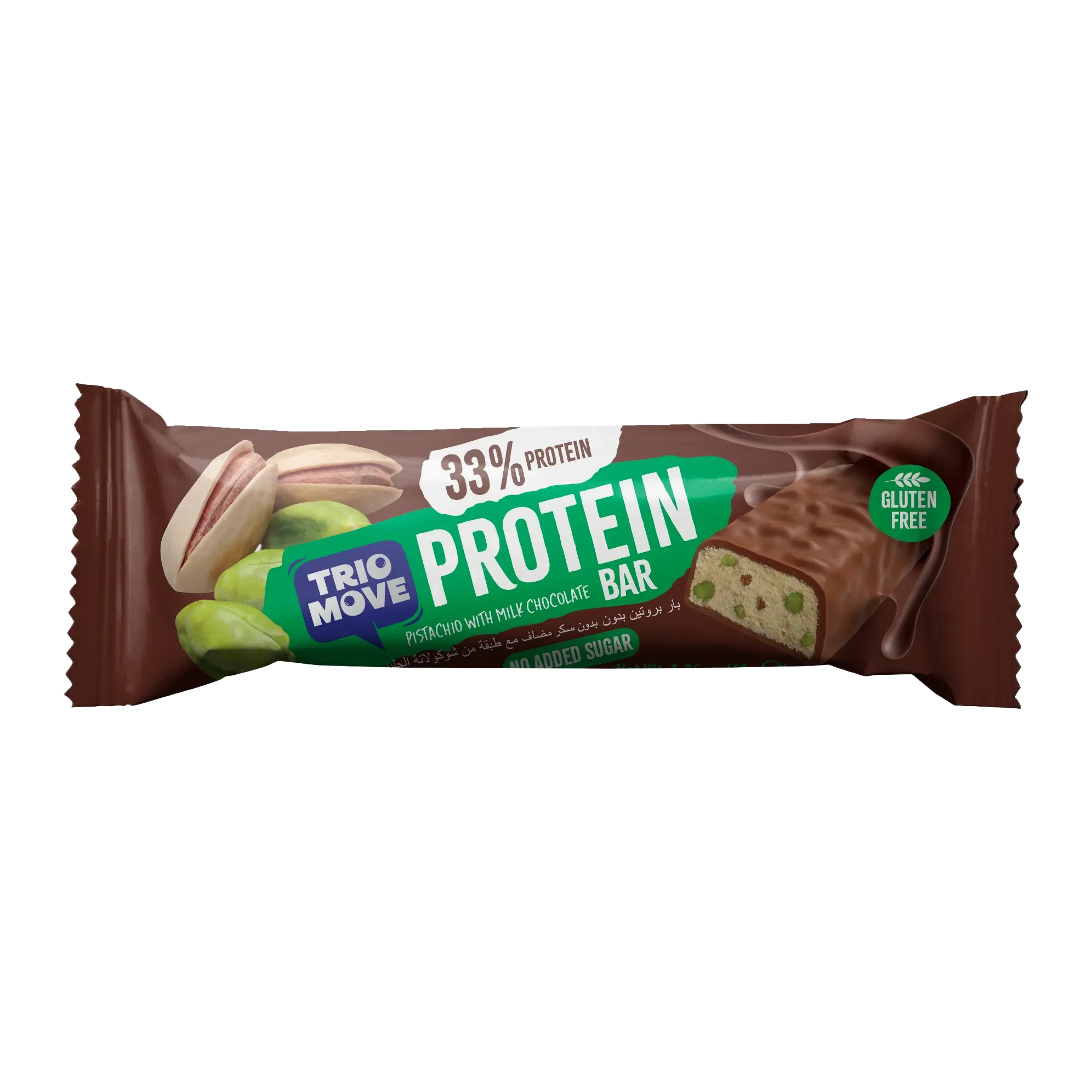 Trio Move Chocolate Coated 33% Protein Milk Chocolate and Pistachio Bar 50 gr