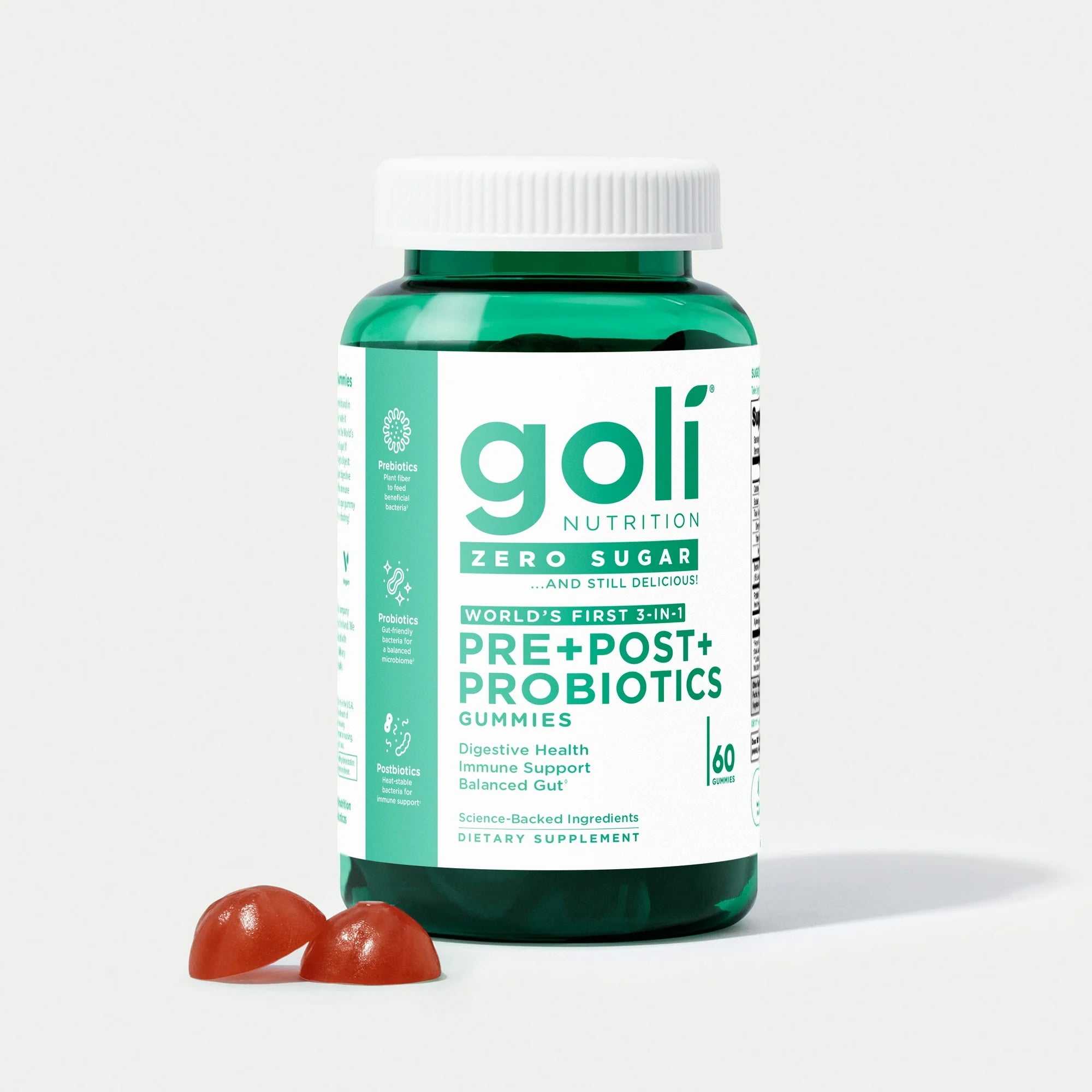 Goli Nutrition Pre Post Probiotics Zero Sugar Gummies Vegan Gluten Free Non-GMO - 60ct