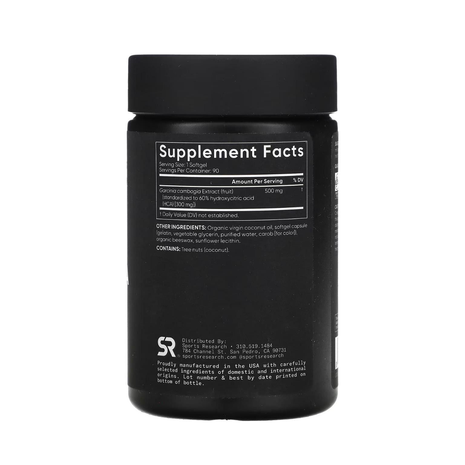 Sports Research Garcinia Cambogia (65%) with Organic Coconut Oil 90 Softgels