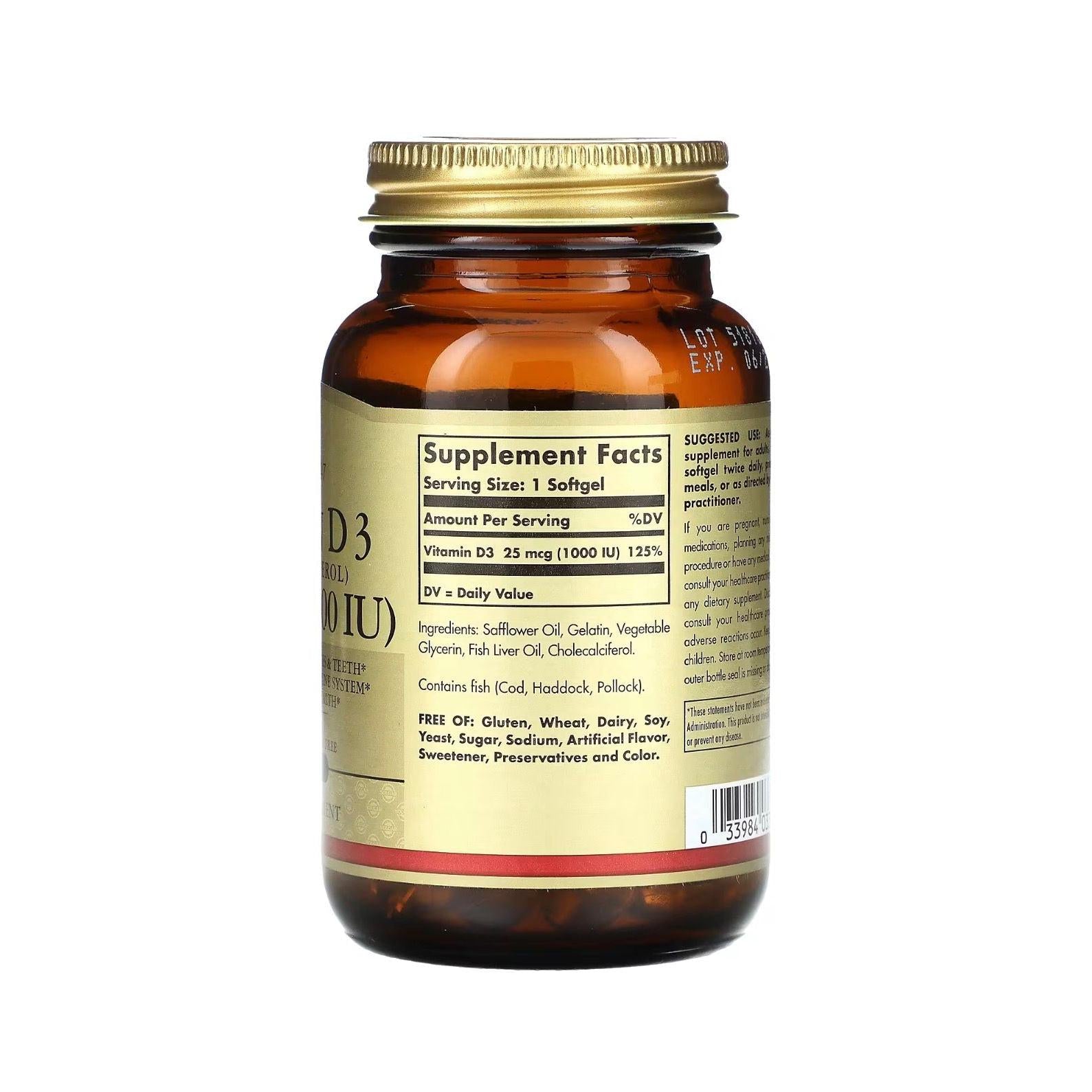 Solgar Vitamin D3 25mcg 1000 IU 100 softgels